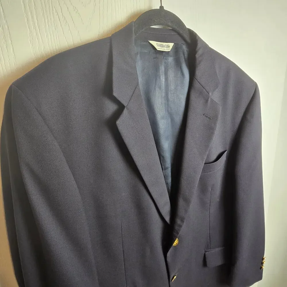 Joseph & Feiss Mens 44S 100% Worsted Wool Blazer Suit Jacket Navy Blue Preppy